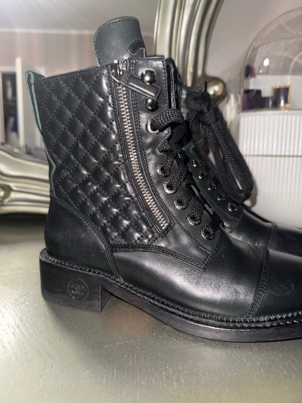 CHANEL Black Leather women’s  Boots with Tan Soles - Picture 3 of 6